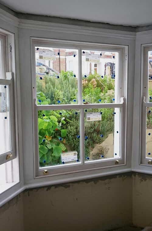 A two-over-two sash window